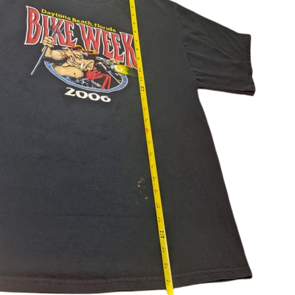 Men's Daytona Beach 2006 Bike Week Heaven Can Wait Hog on Bike Large Black Tee - Picture 8 of 11